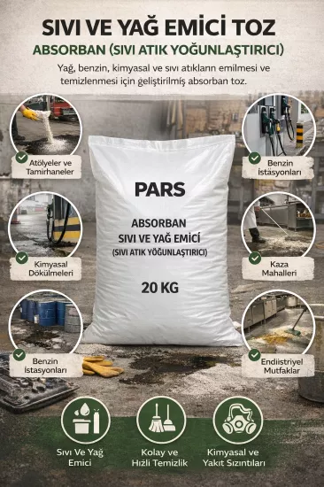 Absorban Sıvı ve Yağ Emici (Sıvı Atık Yoğunlaştırıcı) 20 Kg