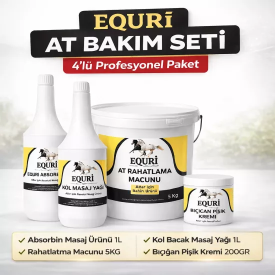 EQURI At Bakım Seti 4’lü Paket | Absorbin + Masaj Yağı + Rahatlatıcı Macun + Pişik Kremi